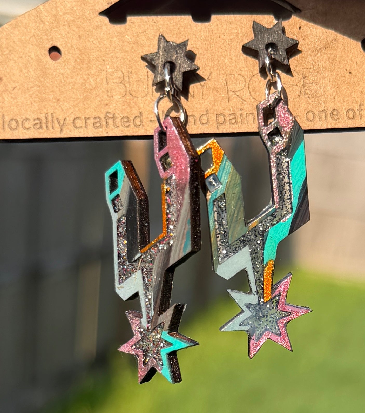 Spurs The Mini Logo Earrings Hand Painted Wood with Resin