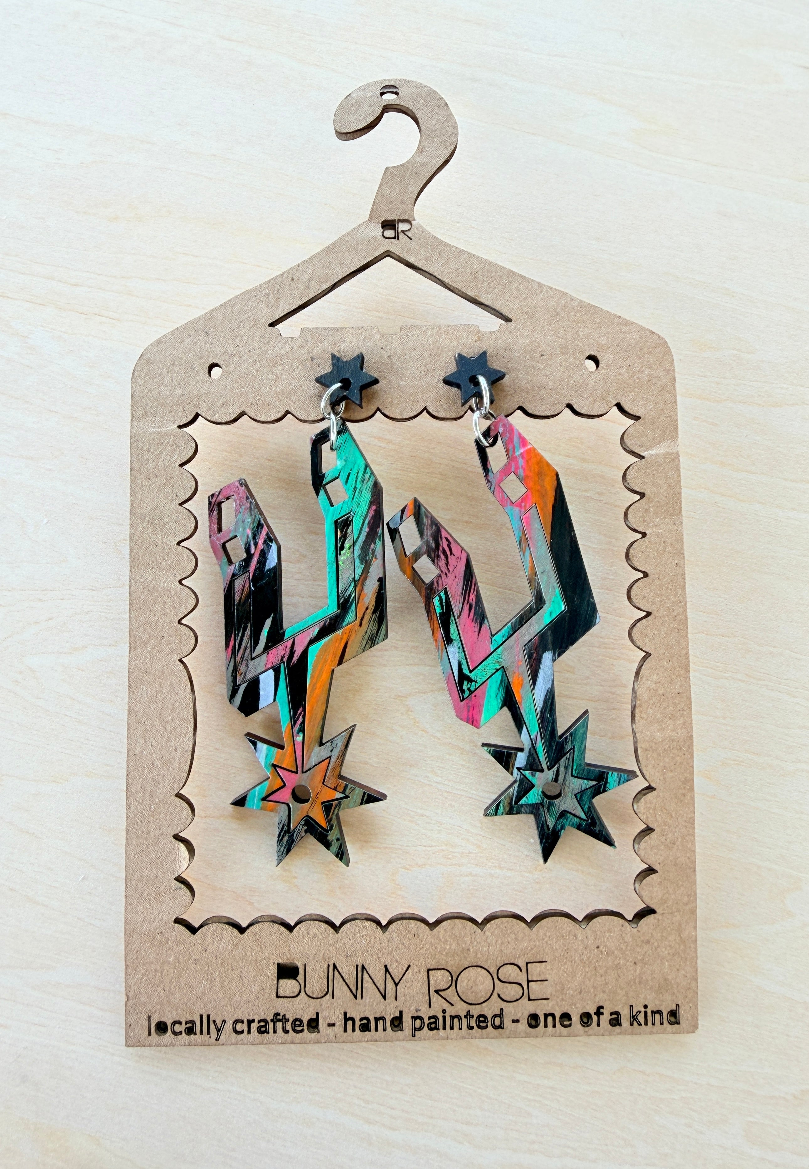 Spurs The Big Logo Earrings Hand Painted Wood 3"