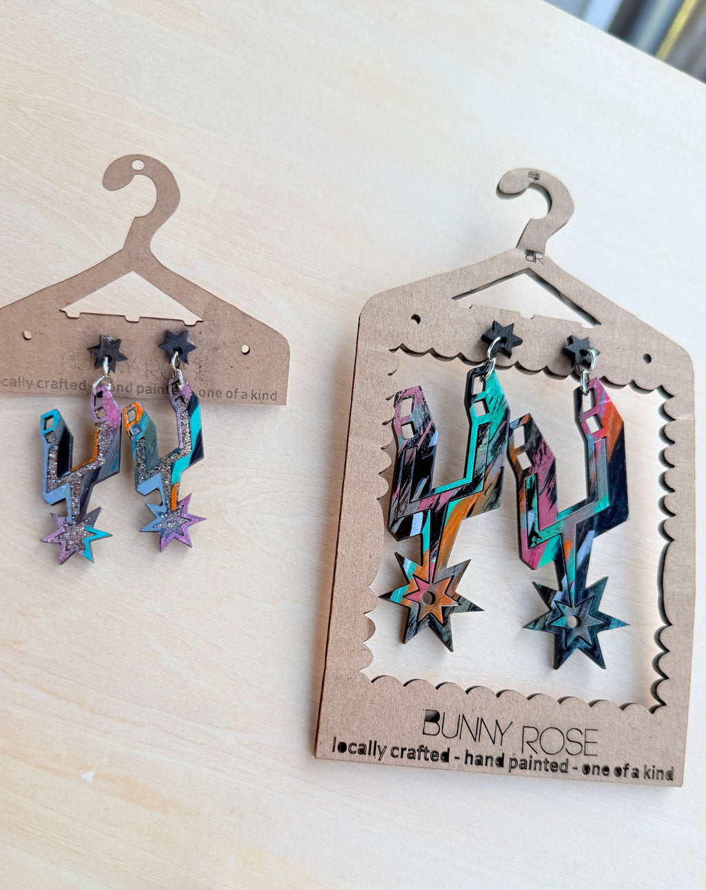 Spurs The Mini Logo Earrings Hand Painted Wood with Resin